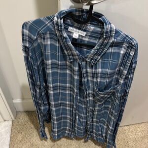 Blue Checkered Button-Up Shirt